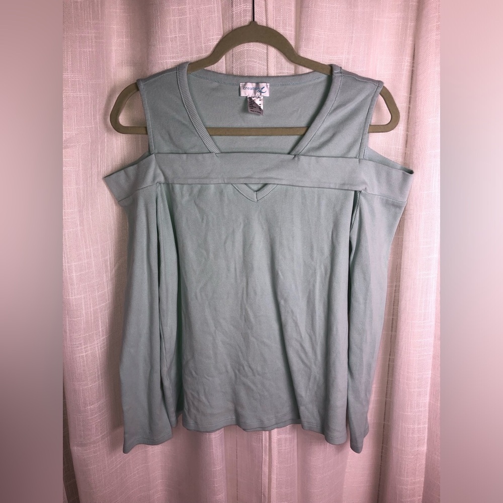 Women's Cold Shoulder Top - Light Blue/Teal - Picture 3 of 9